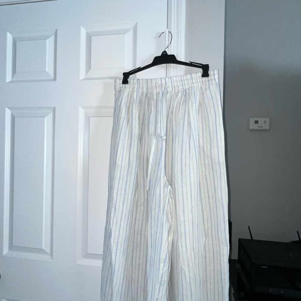Zara Cream and Blue Striped Pants